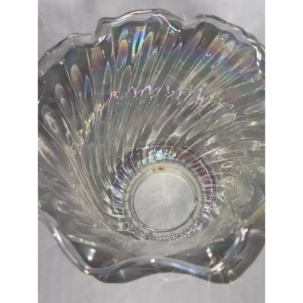 Iridescent 4” Light Shade Hurricane Lamp Swirl Bell Ruffled Fitter 2” Set of 3